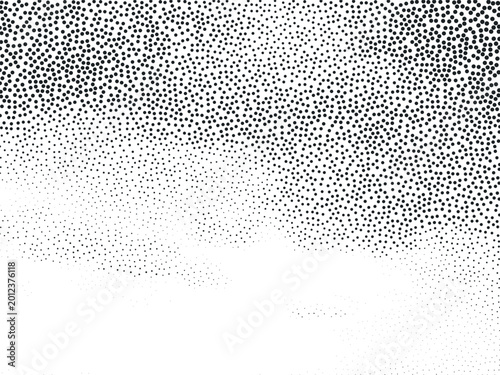 Black dotted halftone gradient fading from dense top area to empty white space below, abstract modern background with dynamic texture for creative layouts, posters, web design, minimal branding use