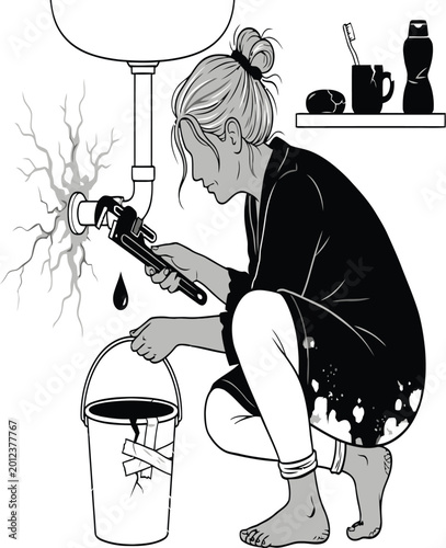 Plumber fixing leaky faucet, water repair service, plumbing maintenance, DIY home fix