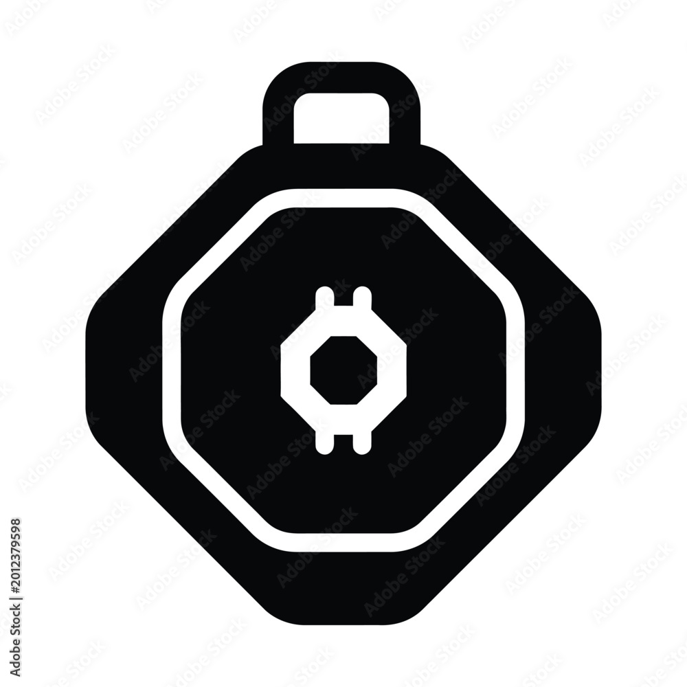 Obraz premium Minimalist kettlebell icon vector, black heavy weight lifting equipment, fitness gym workout symbol for strength training