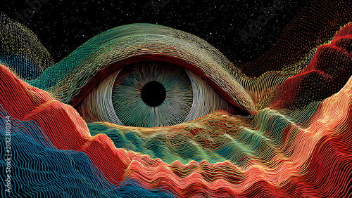 Surreal Abstract Eye in Colorful Digital Landscape