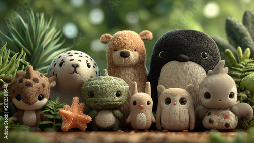 Whimsical Plush Animal Friends in Nature