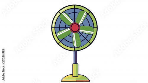 Floor fan for blowing air. Animation of a standing fan, alpha channel. Cartoon