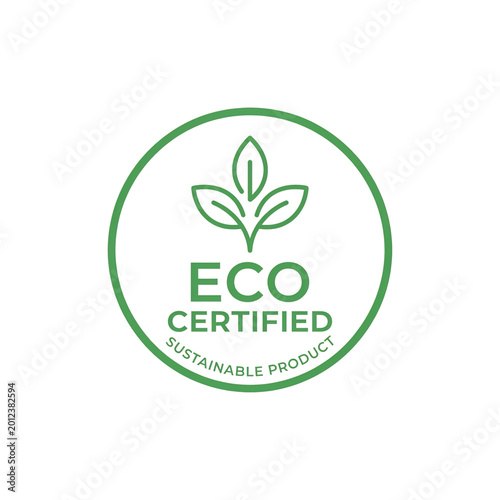Circular eco certified icon with leaf representing simple sustainable product labeling and eco identity.