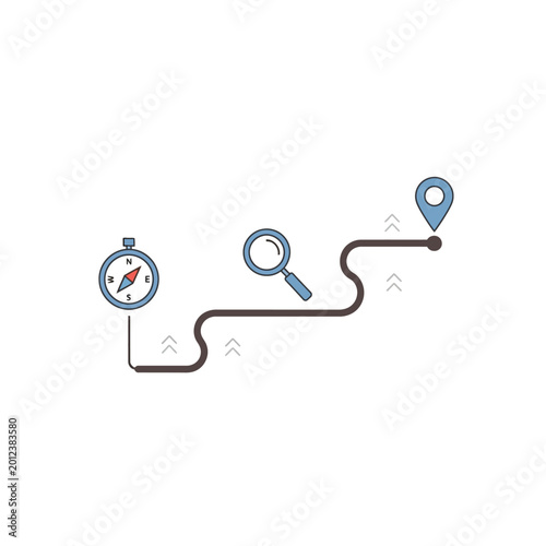 Compass and Magnifying Glass Illustrating Navigation and Discovery.