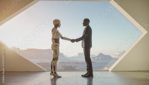 robot and businessman handshake