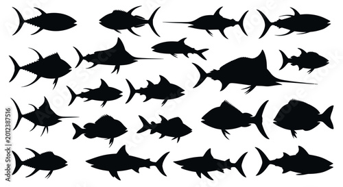 Photography Diverse Fish Silhouettes Collection - Tuna, Marlin, Shark, Swordfish & More