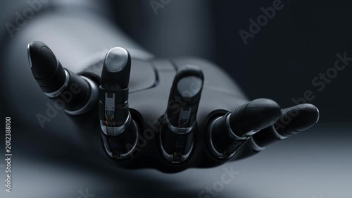 Futuristic Robotic Hand Gesture in Dark Background with Cinematic Blue Lighting