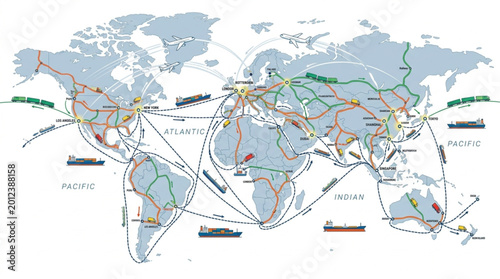 Fotografija World Map with Shipping Routes Lines.