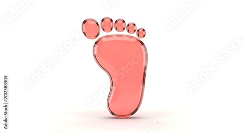 3d illustration of a glossy red baby footprint isolated on white background