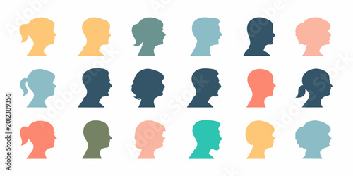 Tableau sur toile diverse head silhouettes colorful vector illustration on white background