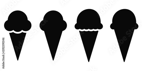 Ice Cream Cone Silhouette Icon Set Vector Vintage Black and White Soft Serve Logo Collection Isolated 
on White Background