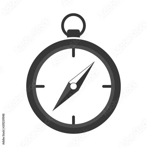 Foto Simple flat design illustration of a vintage-style pocket compass with a dark casing and a white face, indicating direction