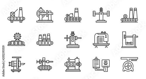 Cuadro en lienzo Industrial machinery and factory equipment icons.