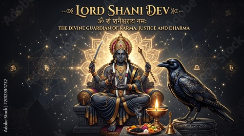 Happy Shani Jayanti - Lord Shani Dev Guardian of Karma with Golden Mandala