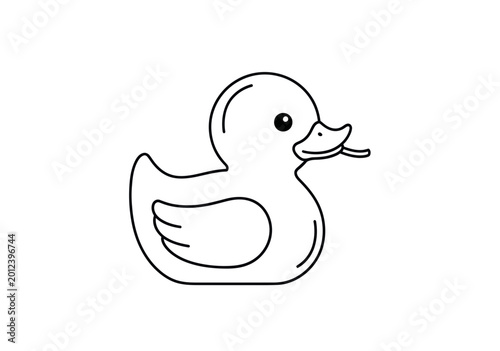 Obraz na płótnie Cute Rubber Duck Outline Icon - Simple Line Art Toy