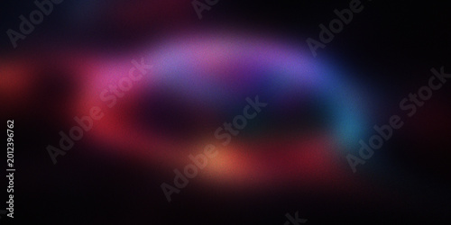 Canvas Print Vibrant glowing light circles in dark space featuring neon pink and blue colors with heavy film grain and soft blur effect