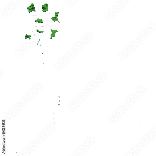 Plakat ハニカム構造状の関東地方の立体地図セット