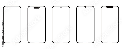 Fotografía Smartphone Frame Mockup Set, Modern Mobile Screen Templates with Notch and Bezel