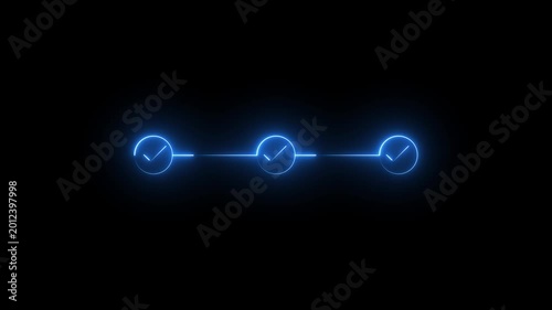 Glowing neon blue lights with 3-step infographic animation. check mark icon animation. Neon bright step-by-step checkmark icons, task completion, timeline icon animation on black background.4k video