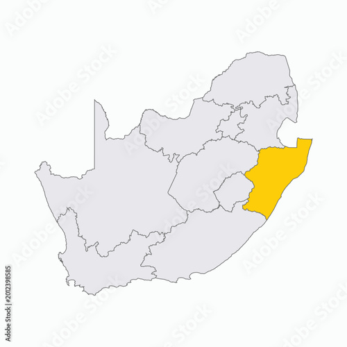Map of South Africa with Kwa Zulu Natal Province Highlighted
