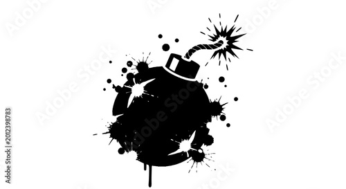 Tableau sur toile Exploding Bomb Silhouette with Splatter Effect