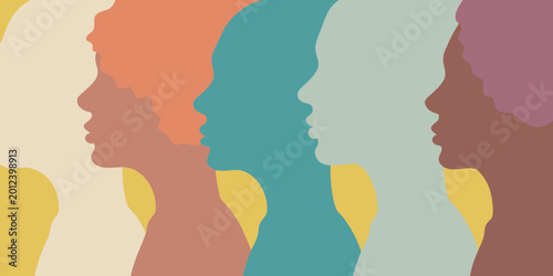 Tableau sur toile Colorful human face profiles silhouette illustration against a soft background