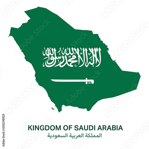 Saudi Arabia Map with National Flag – Kingdom of Saudi Arabia Vector Illustration