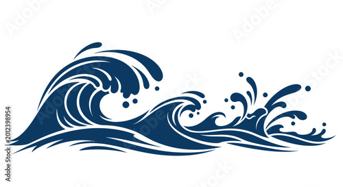 Photography Stylized Blue Ocean Waves Splash Isolated on White Background