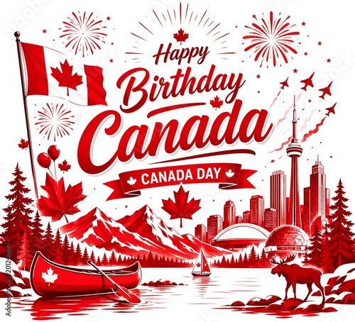 Happy Birthday Canada Typography Illustration with Canada Day Celebration