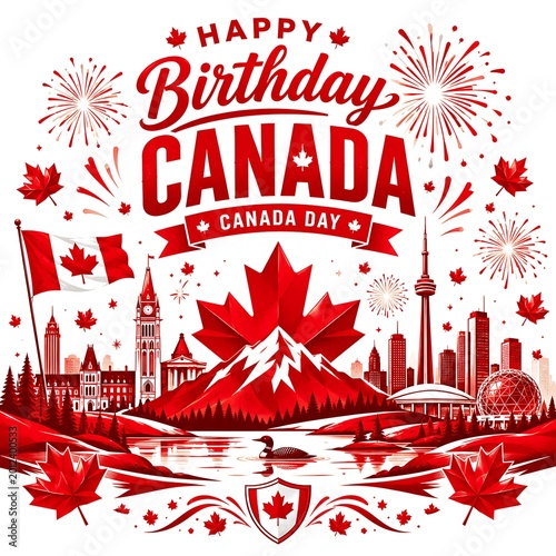 Happy Birthday Canada Typography Illustration with Canada Day Celebration