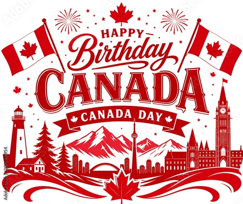 Happy Birthday Canada Typography Illustration with Canada Day Celebration