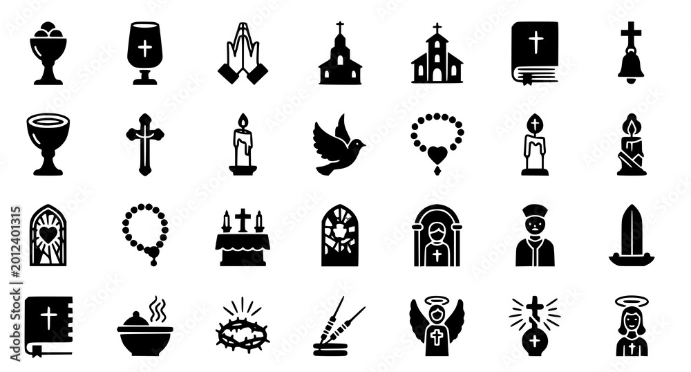 Obraz premium Collection of christian religious symbols and icons with crown of thorns