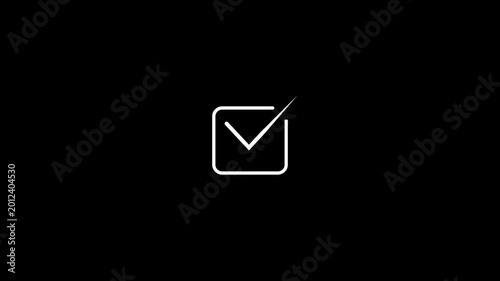 Minimalist White Animated Check Mark Icon in Square Frame on Black Background