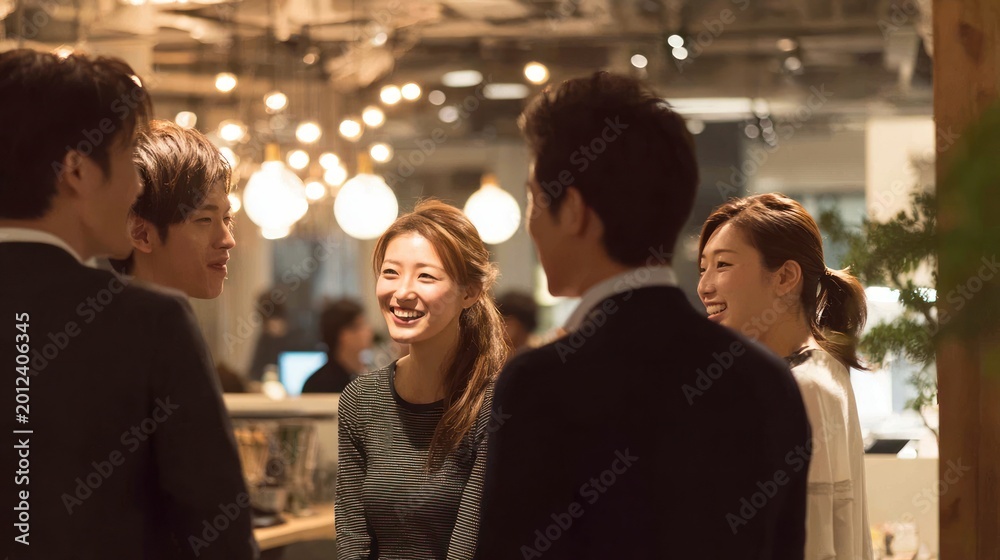Obraz premium Group of professionals in business suits smiling and talking indoors