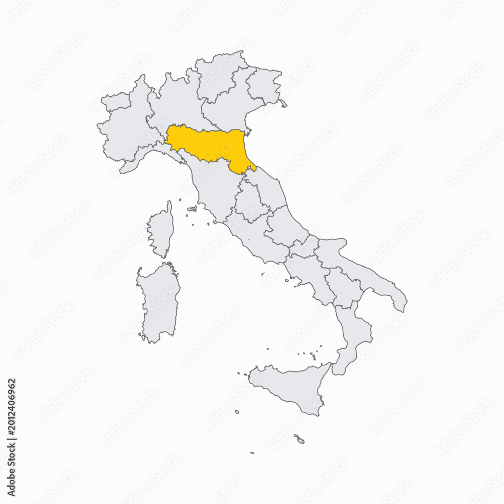 Obraz premium Map of Italy with Emilia Romagna Region Highlighted