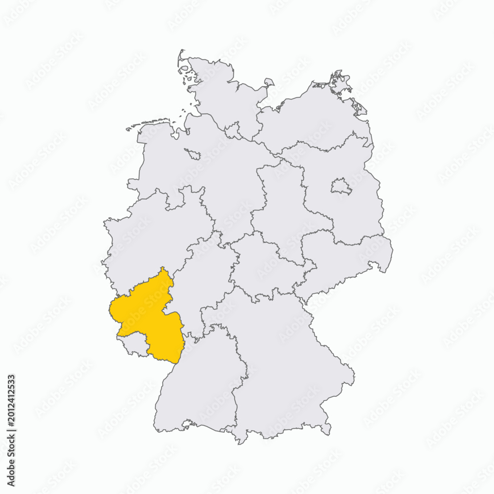 Fototapeta premium Germany Map with Highlighted State of Rhineland Palatinate