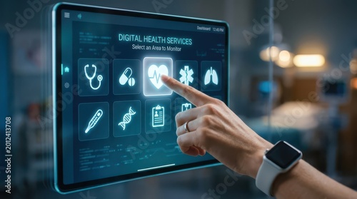 Digital health services interface on a modern touchscreen device