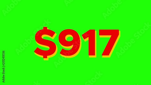 Animated Dollar Counter Counting Up to 4000 Dollars on Green Screen