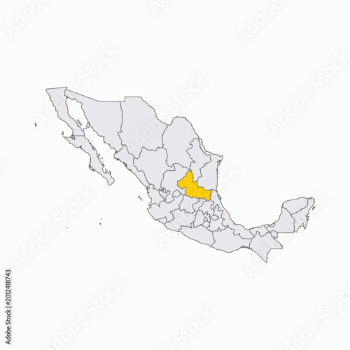 Mexico Map with San Luis Potosi State Highlighted in Yellow