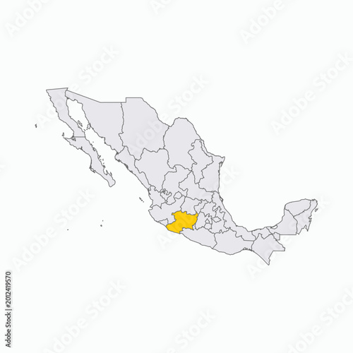Mexico Map with Michoacan State Highlighted in Yellow
