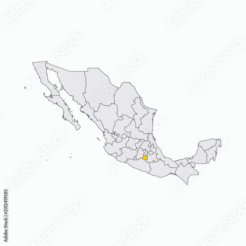 Mexico Map with Morelos State Highlighted in Yellow