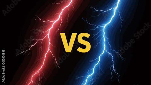 Photos Red and blue lightning bolts with versus text on black background high quality p