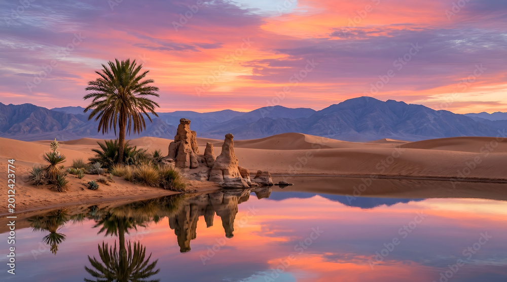 Obraz premium A beautiful sunset reflection glows over the calm lake water under an orange evening sky in this serene summer nature landscape panorama at dusk