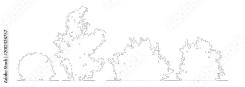 Schilderij op canvas Minimalist architectural tree outlines, set of 4 vector bush and shrub silhouett