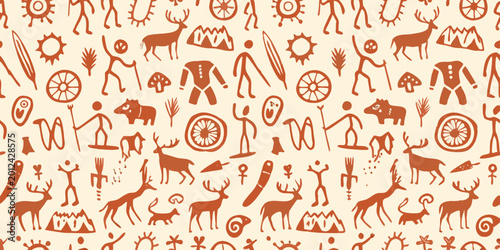 Foto prehistoric cave painting pattern seamless terracotta background