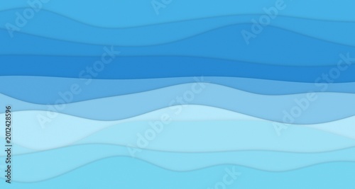 Serene paper cut waves on blue gradient background