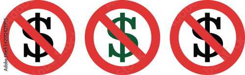 Foto No money symbol icon set, crossed dollar sign prohibition vector symbols representing finance restriction warning payment limitation and regulatory design