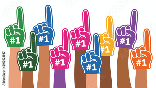 Foto Colorful foam finger hands with number one symbol vector illustration on white b