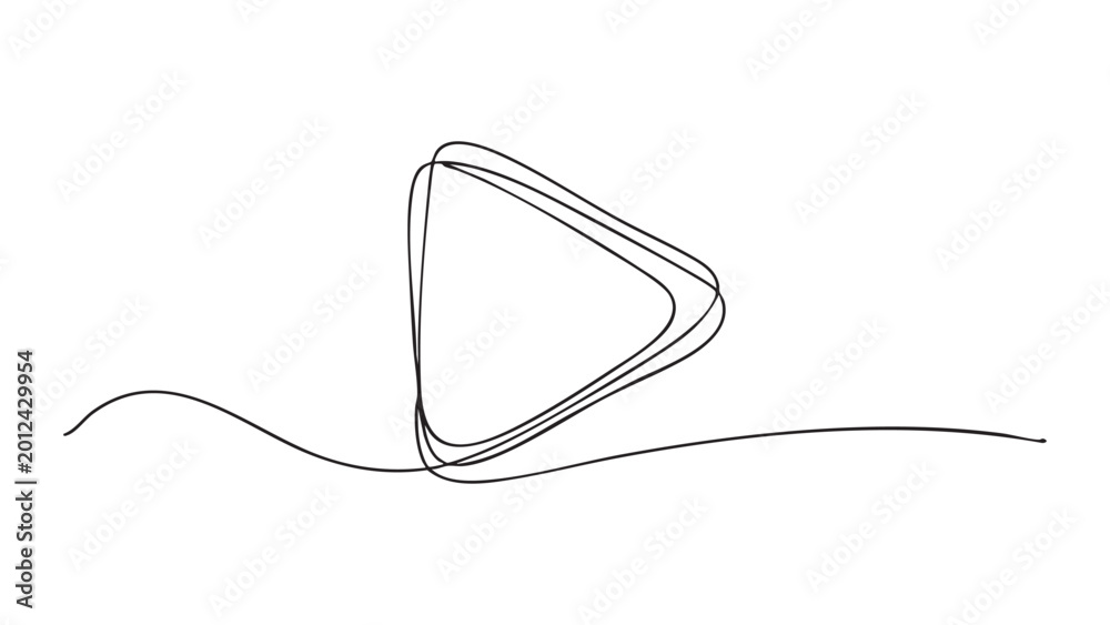 Obraz premium One line drawing of video play symbol with scribbled style on transparent background art.