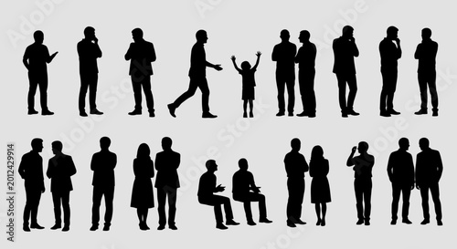 Diverse collection of black people silhouettes in various poses